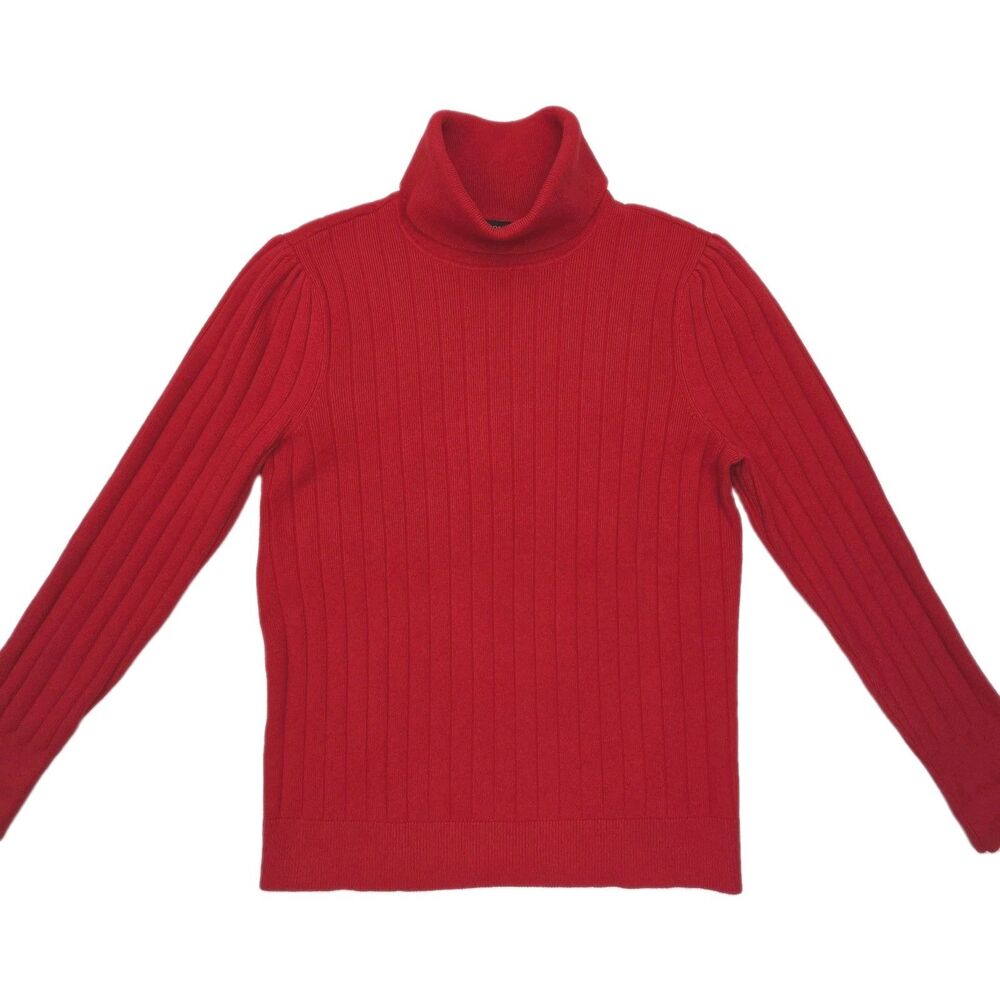 Talbots Turtleneck Sweater Red Women Sz Large Ribbed Pullover Cotton Blend